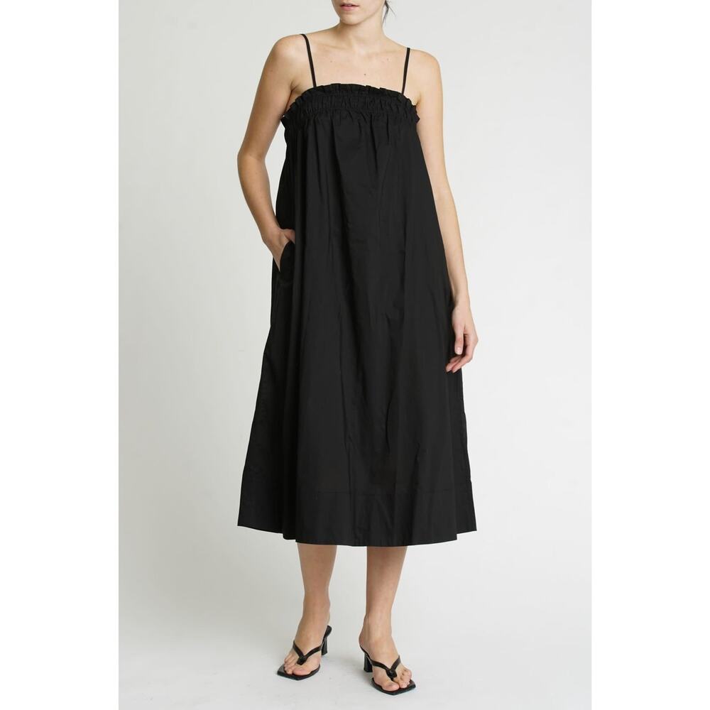 Pistola Farrah Ruffle Top Midi Dress Black Large Coastal Resort Casual